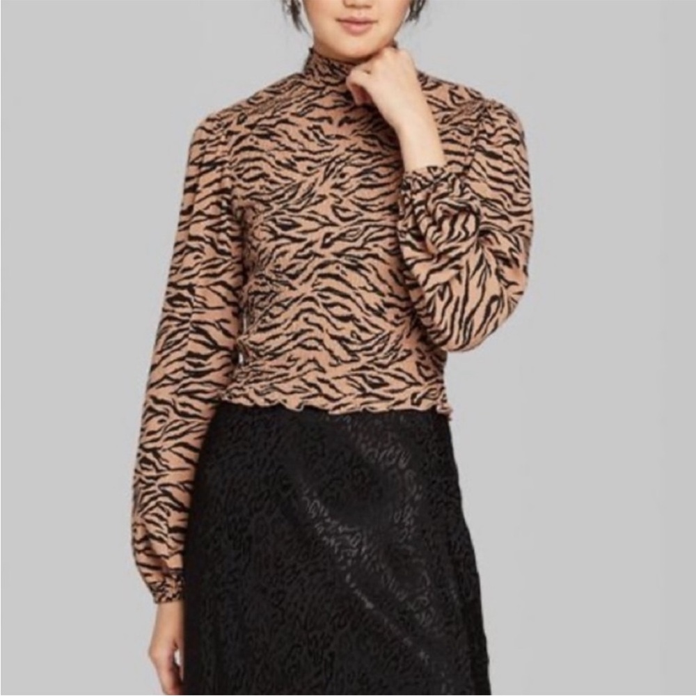 WILD FABLE Smocked tiger striped top